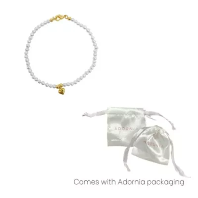 14k Gold Plated Seed Pearl and Heart Bracelet