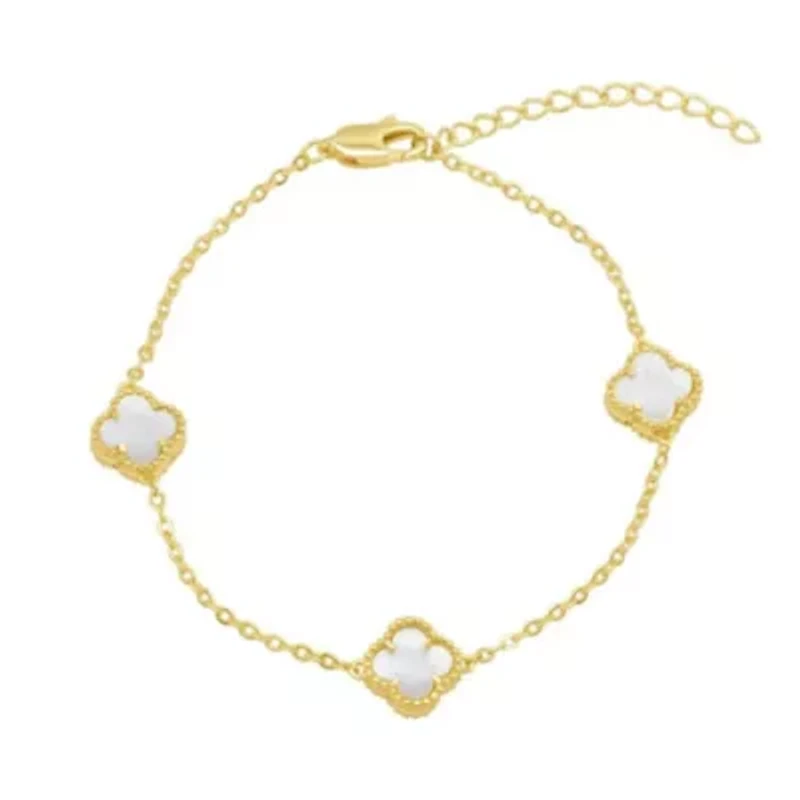 White Mother of Pearl Flower Station Bracelet gold
