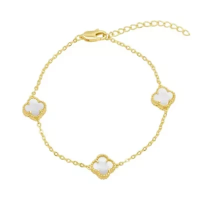 White Mother of Pearl Flower Station Bracelet gold