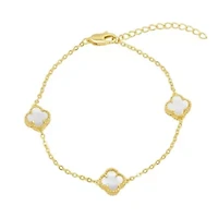 White Mother of Pearl Flower Station Bracelet gold