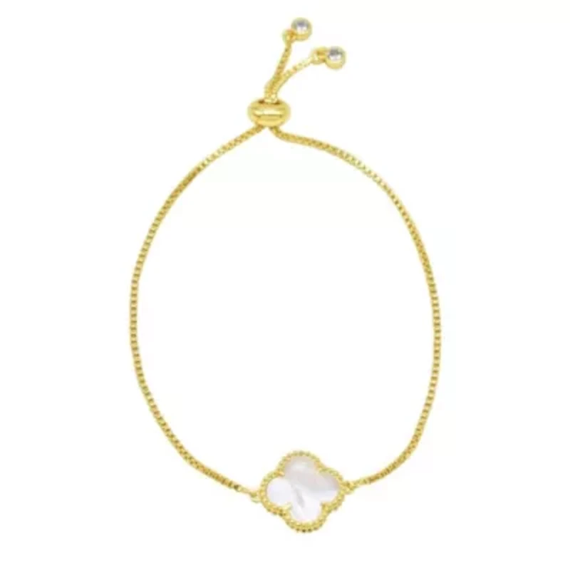 Adjustable Bolo White Mother of Pearl Flower Bracelet gold