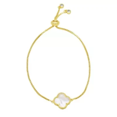 Adjustable Bolo White Mother of Pearl Flower Bracelet gold