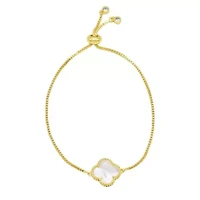 Adjustable Bolo White Mother of Pearl Flower Bracelet gold