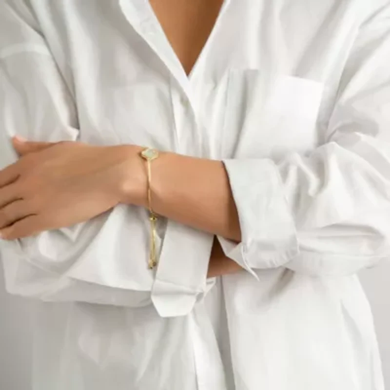 Adjustable Bolo White Mother of Pearl Flower Bracelet gold