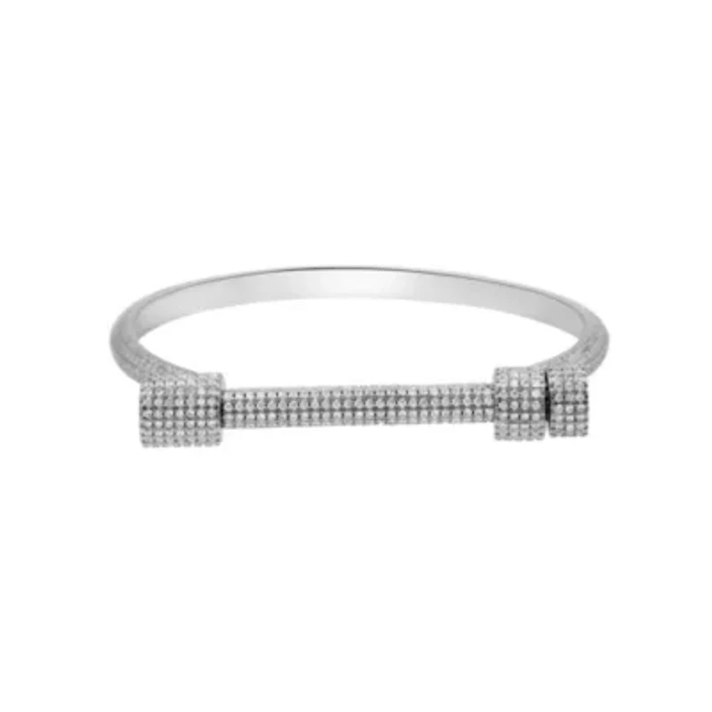 Rhodium Plated Crystal Screw Cuff Bracelet