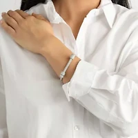 Rhodium Plated Crystal Screw Cuff Bracelet