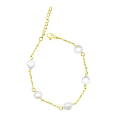 Tarnish Resistant 14k Gold Plated Adjustable Station Freshwater Pearl Bracelet