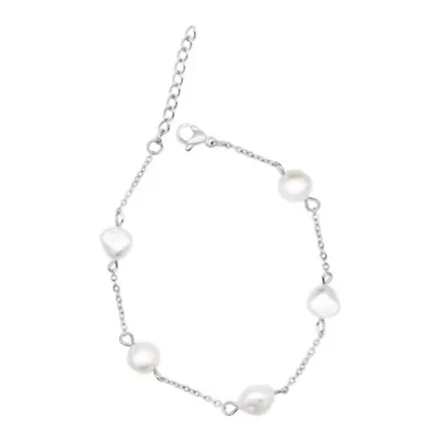 Tarnish Resistant Rhodium Plated Adjustable Station Freshwater Pearl Bracelet