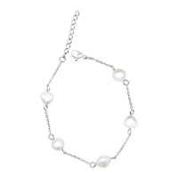 Tarnish Resistant Rhodium Plated Adjustable Station Freshwater Pearl Bracelet