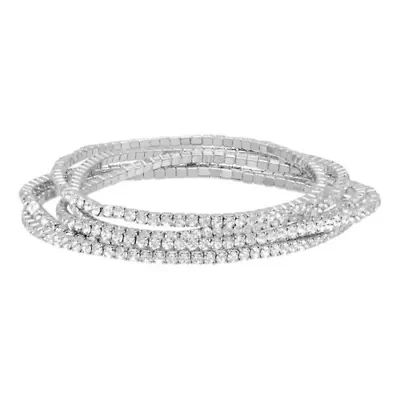 Rhodium Plated Multi Stretch Crystal Bracelet Set