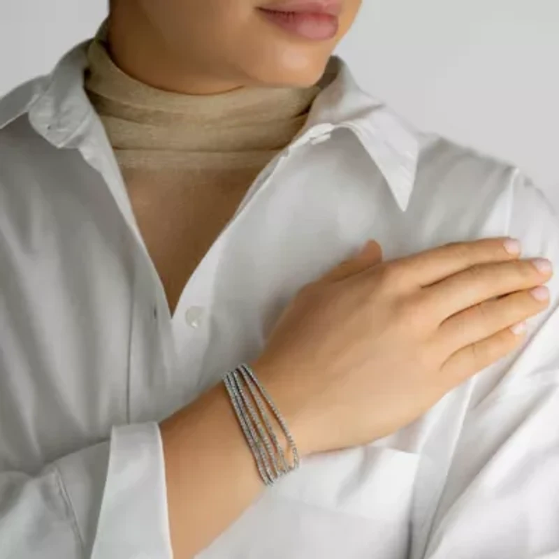 Rhodium Plated Multi Stretch Crystal Bracelet Set