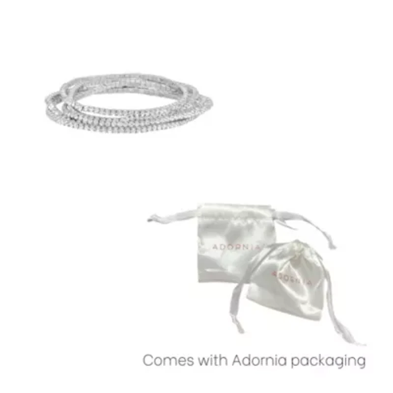 Rhodium Plated Multi Stretch Crystal Bracelet Set