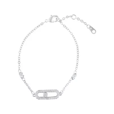 Sterling Silver Plated Adjustable CZ Dancing Stone  Bracelet
