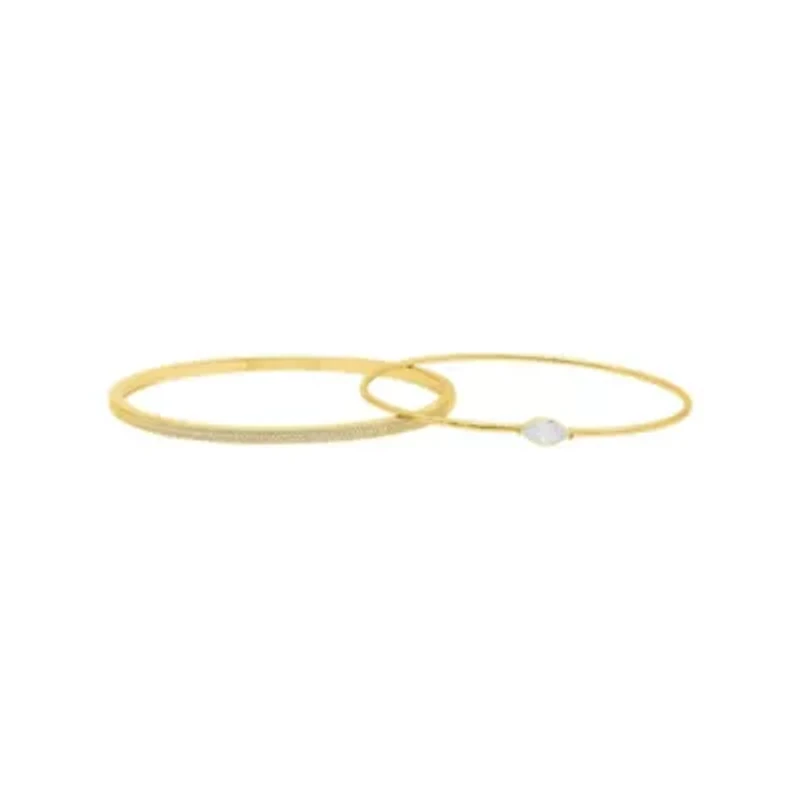 14k Gold Plated Marquis and Pave Stacking Bangle Bracelet Set