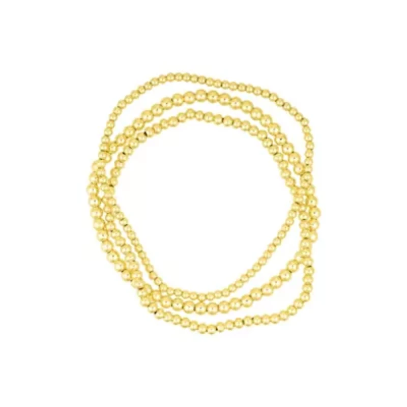 14k Gold Plated Stretch Ball Bracelet Set