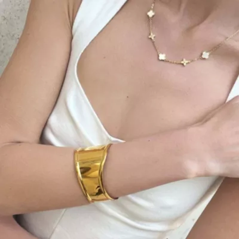 Tarnish Resistant 18k Gold Plated Tall Curve Cuff