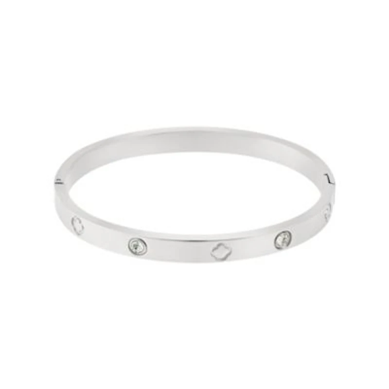 Tarnish Resistant Silver Plated CZ and Clover Bangle