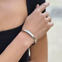 Tarnish Resistant Silver Plated CZ and Clover Bangle