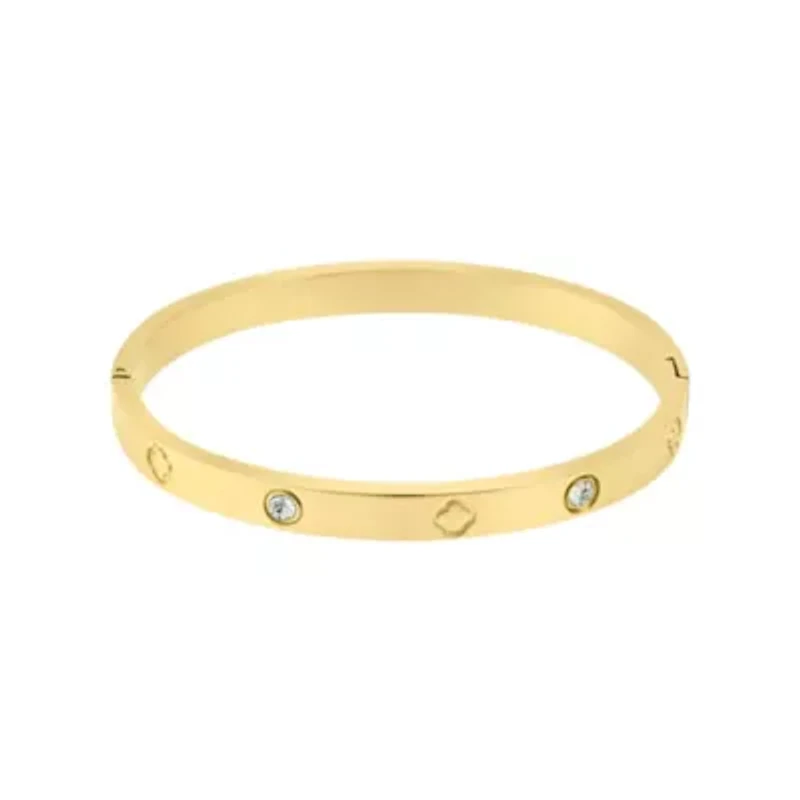 Tarnish Resistant 14k Gold Plated CZ and Clover Bangle