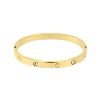 Tarnish Resistant 14k Gold Plated CZ and Clover Bangle
