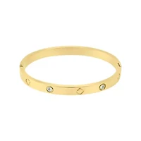 Tarnish Resistant 14k Gold Plated CZ and Clover Bangle