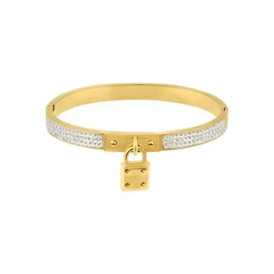 Tarnish Resistant 14k Gold Plated Pave Lock Bangle