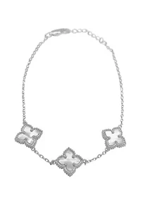 Silver Plated White Mother of Pearl Flower Bracelet