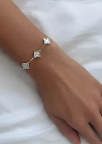 Silver Plated White Mother of Pearl Flower Bracelet