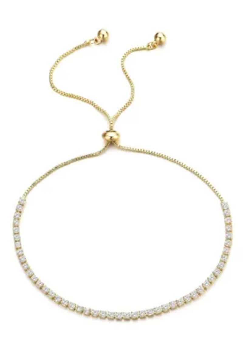 14k Gold Plated Adjustable Tennis Bolo Bracelet