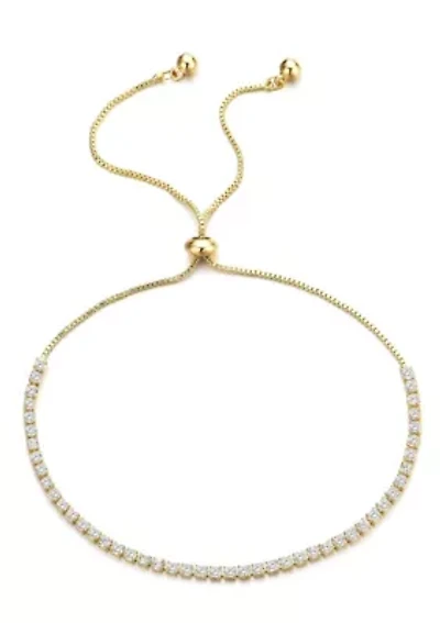 14k Gold Plated Adjustable Tennis Bolo Bracelet