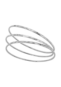 Silver Plated Hammered 3mm Bangle Set