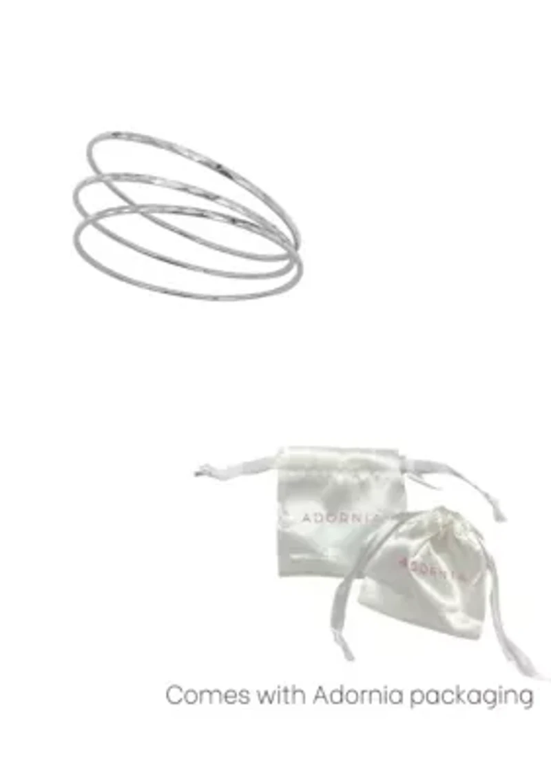 Silver Plated Hammered 3mm Bangle Set