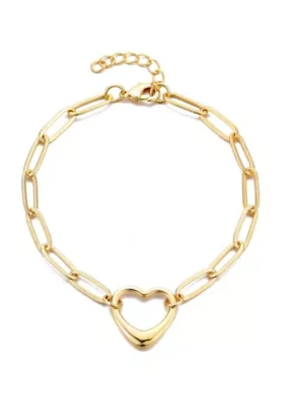 14k Gold Plated Paperclip Chain Outline Heart Bracelet