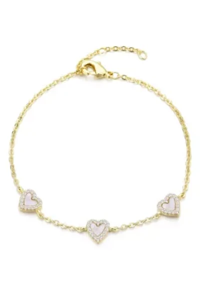 14k Gold Plated Mother of Pearl Mini Halo CZ Heart Bracelet