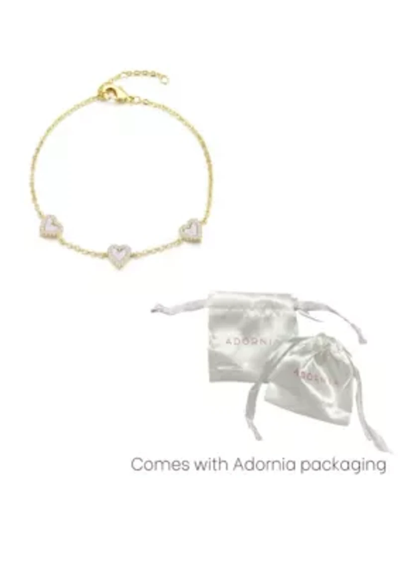 14k Gold Plated Mother of Pearl Mini Halo CZ Heart Bracelet