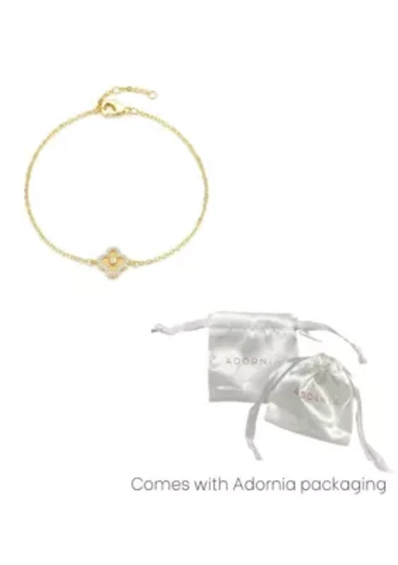 14k Gold Plated Button Clover CZ Halo Bracelet