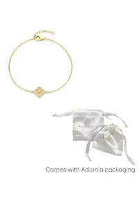 14k Gold Plated Button Clover CZ Halo Bracelet