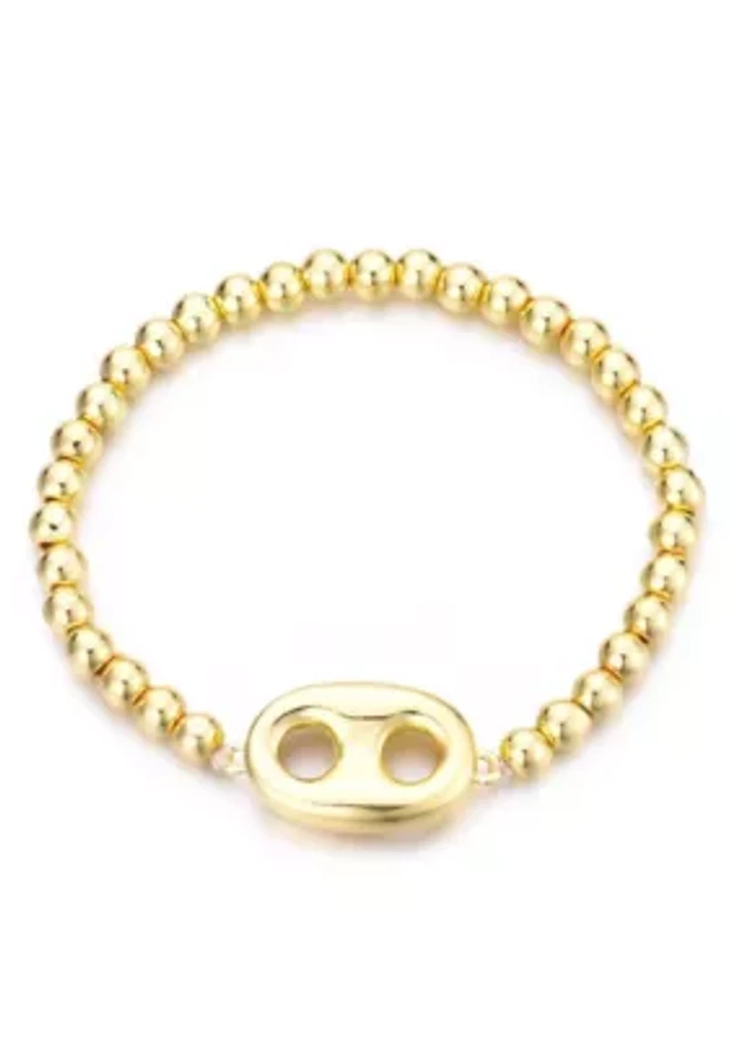 14k Gold Plated Mariner Link Stretch Bead Bracelet