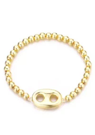 14k Gold Plated Mariner Link Stretch Bead Bracelet