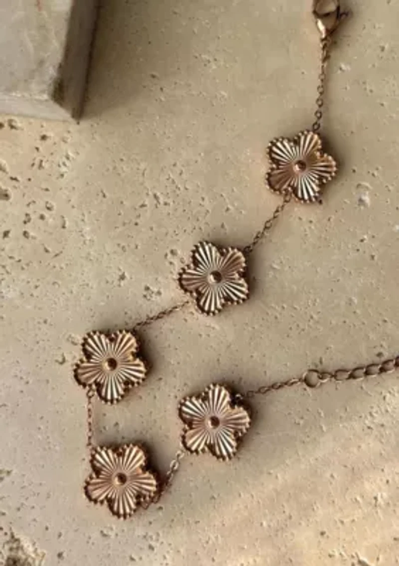 Tarnish Resistant 14k Rose Gold Plated 5-Leaf Clover Station Braceet