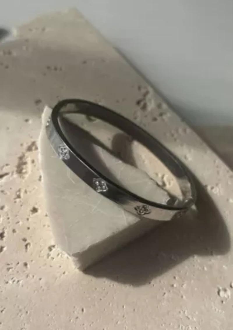 Tarnish Resistant Silver Plated Pave Clover Cuff