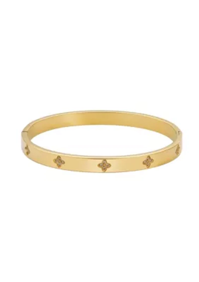 Tarnish Resistant 14k Gold Plated Pave Clover Cuff