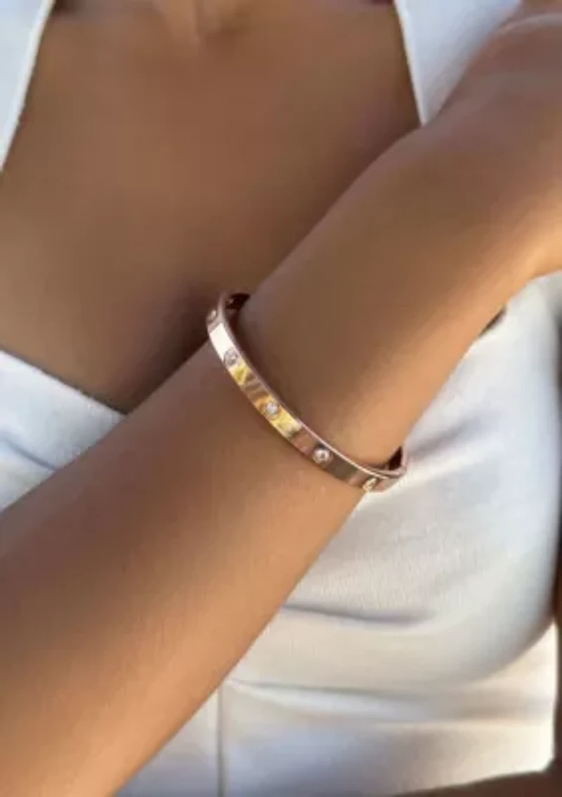 Tarnish Resistant 14k Rose Gold Plated Crystal Eternity Cuff