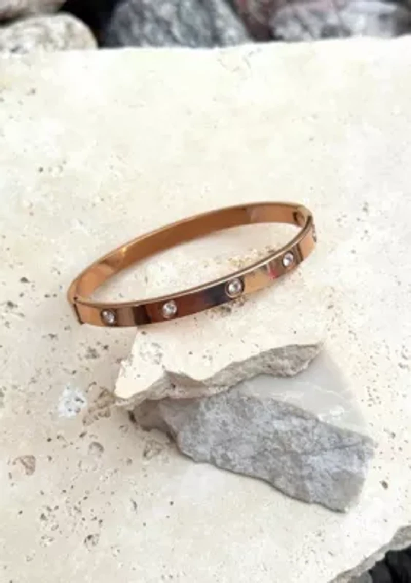 Tarnish Resistant 14k Rose Gold Plated Crystal Eternity Cuff