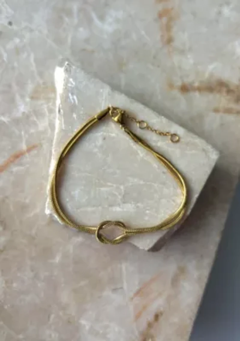 Tarnish Resistant 18k Gold Plated Knotted Rope Chain Bracelet