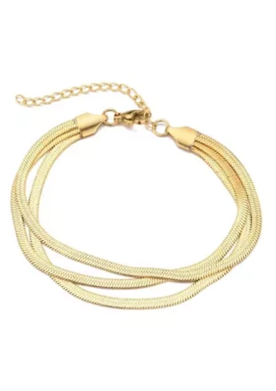 Tarnish Resistant 18k Gold Plated Multi-Strand Herringbone Chain Bracelet