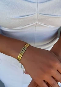 Tarnish Resistant 18k Gold Plated Multi-Strand Herringbone Chain Bracelet