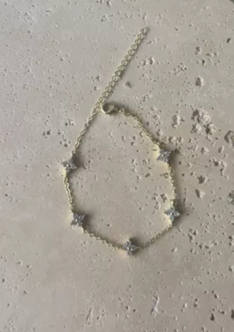 14k Yellow Gold Plated CZ Flower Station Bracelet