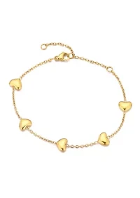 Tarnish Resistant 18k Gold Plated Heart Station Bracelet