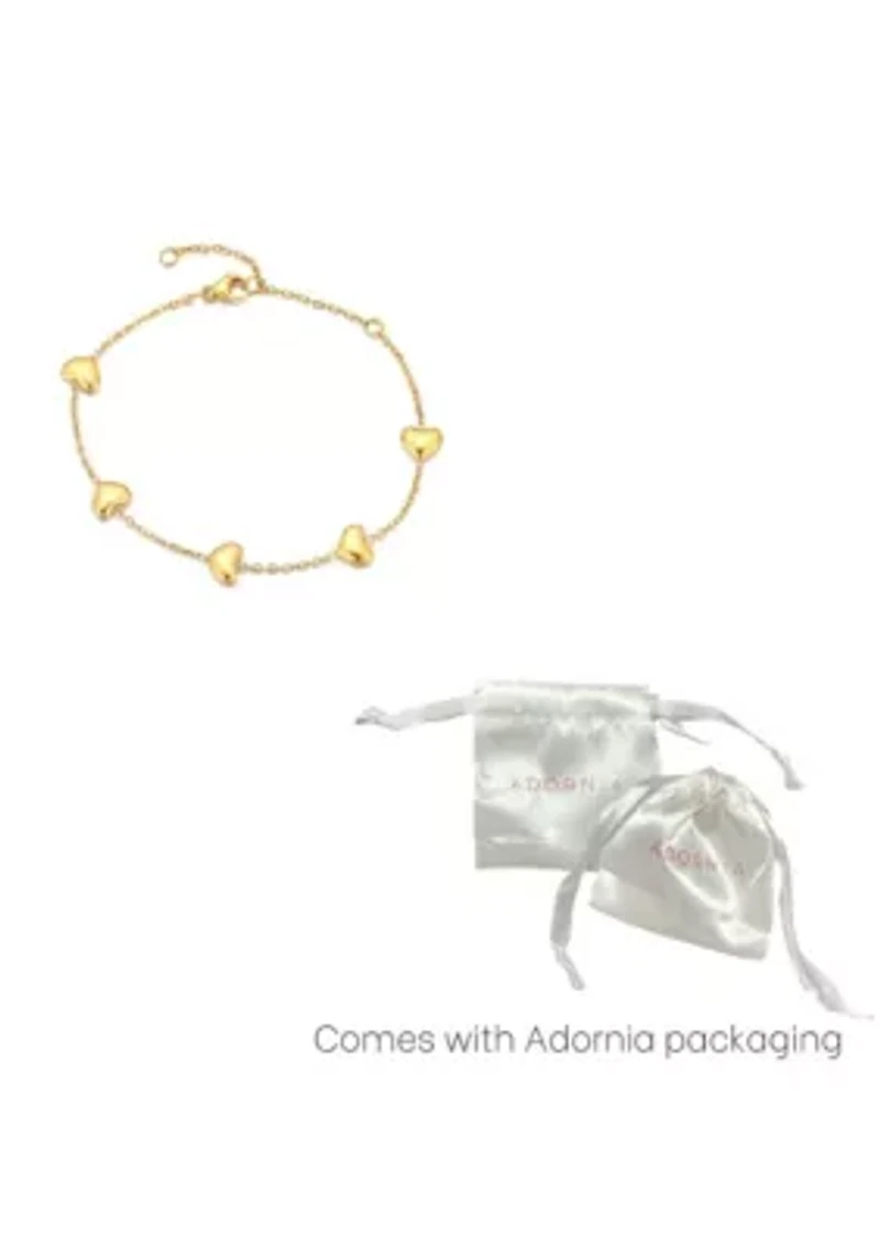 Tarnish Resistant 18k Gold Plated Heart Station Bracelet